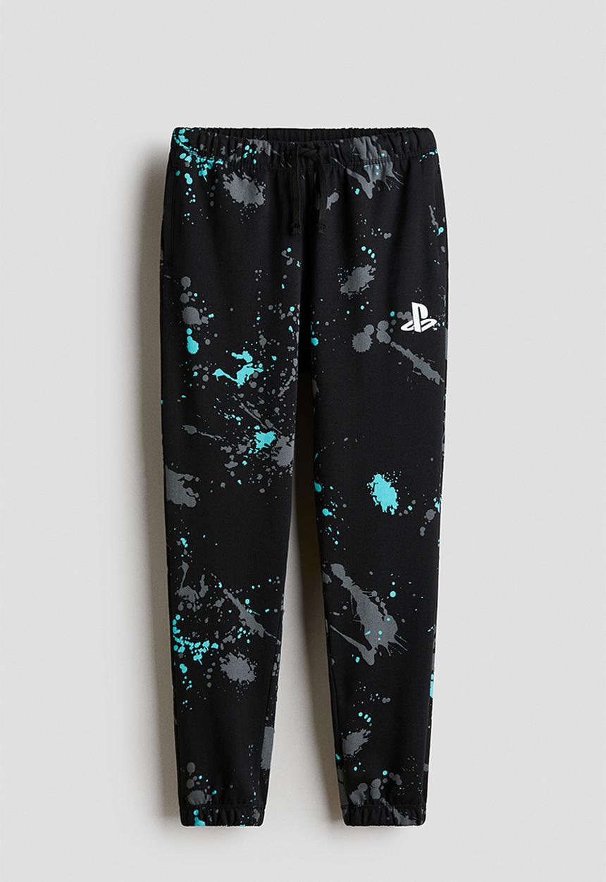 H&M - Printed brushed-inside joggers - black/playstation