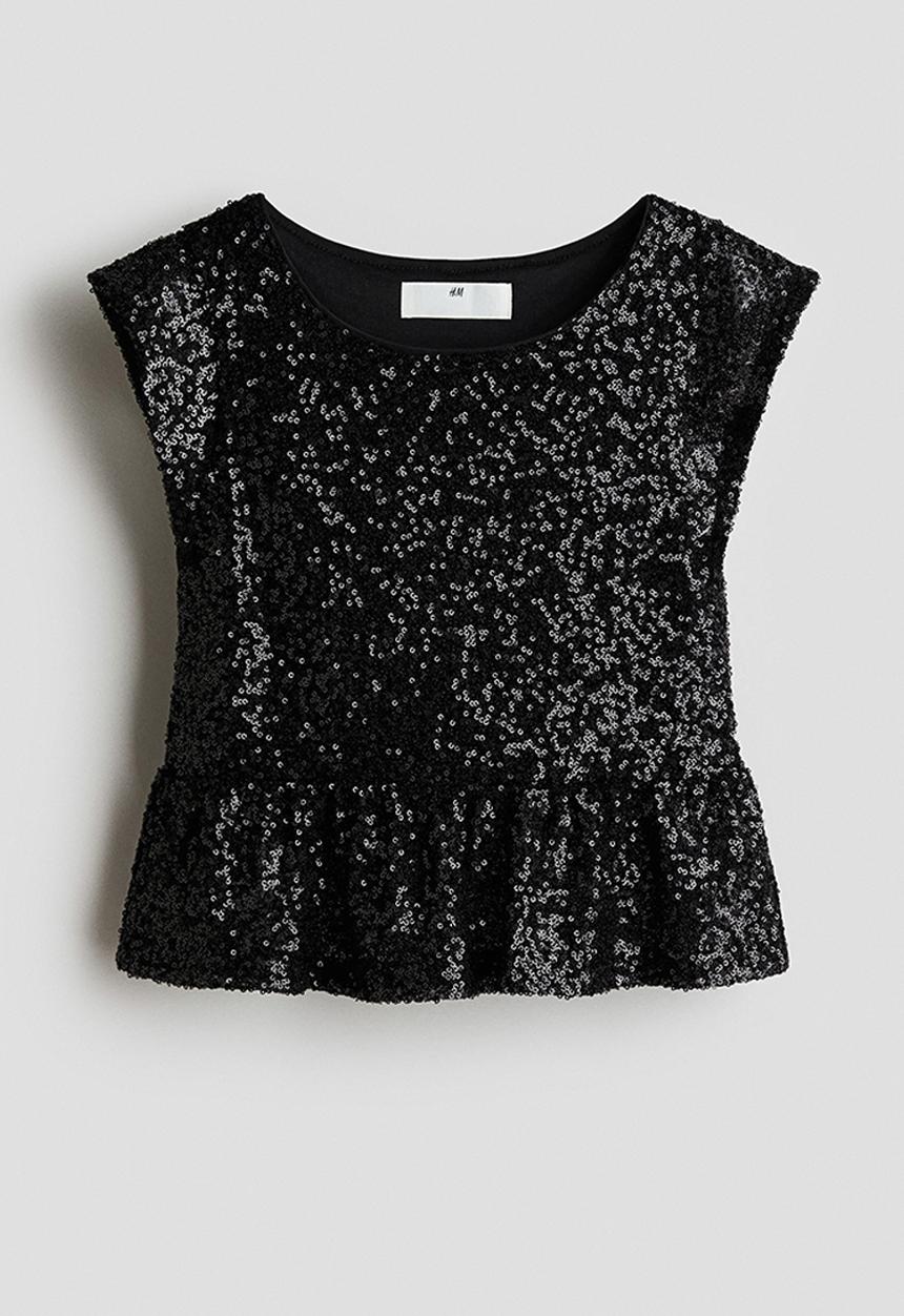 H&M - Sequinned peplum top - black