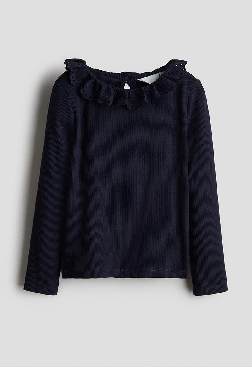 トップス mare mini frill collar Rib knit Frill-collar top - navy blue - 1320187001