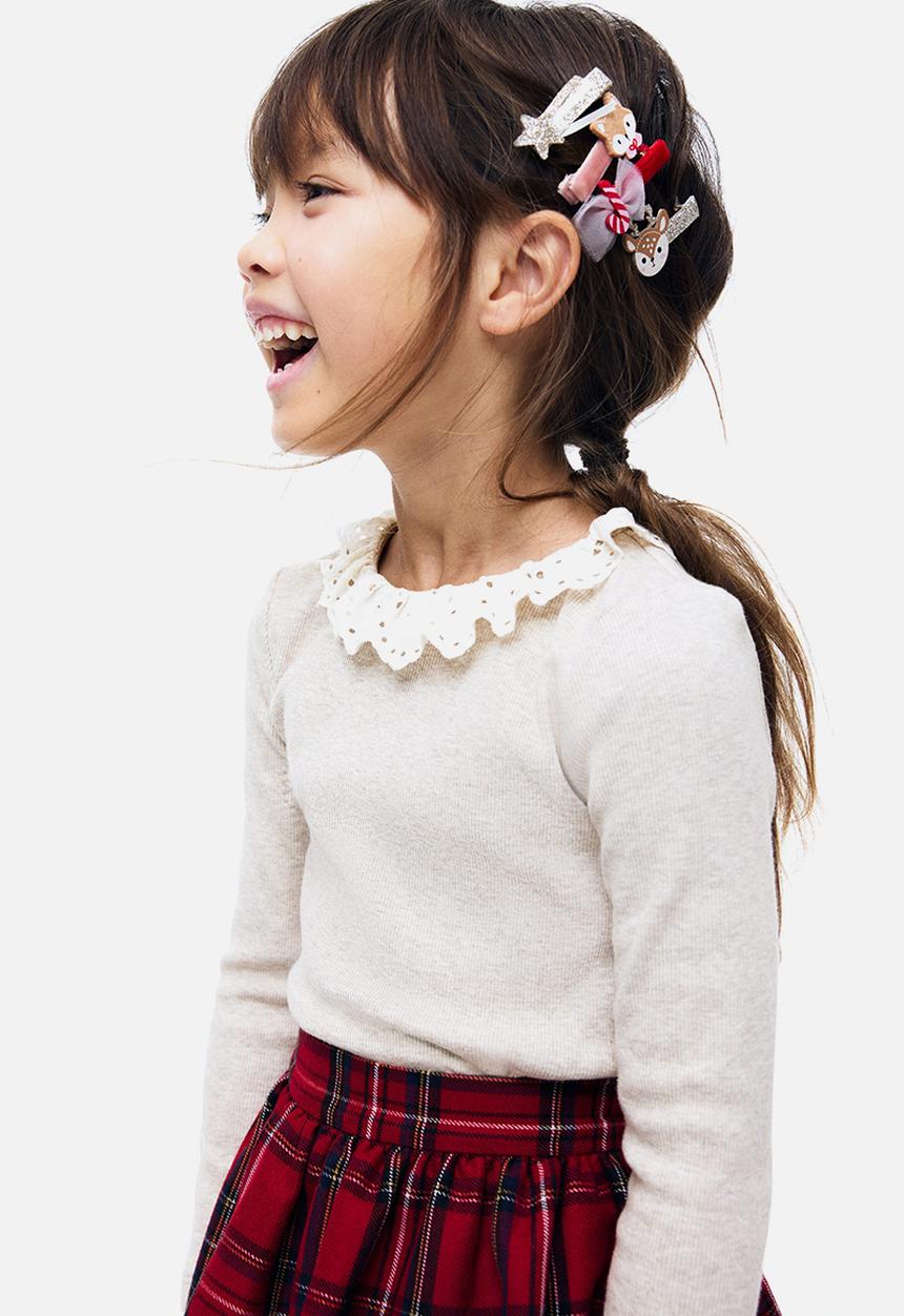H&M - Frill-collar top - light beige marl