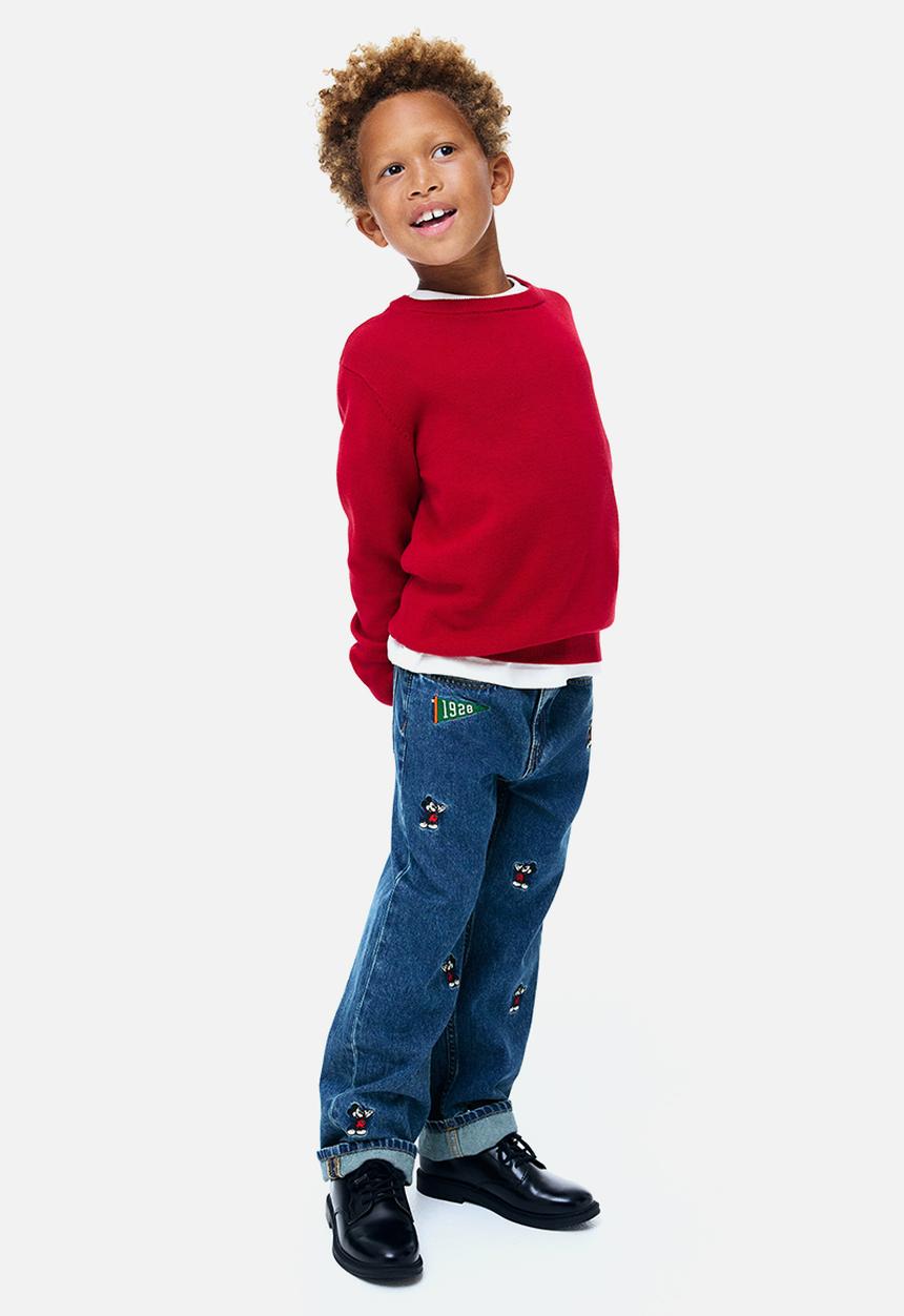 H&M - Embroidered-detail loose fit jeans - denim blue/mickey mouse