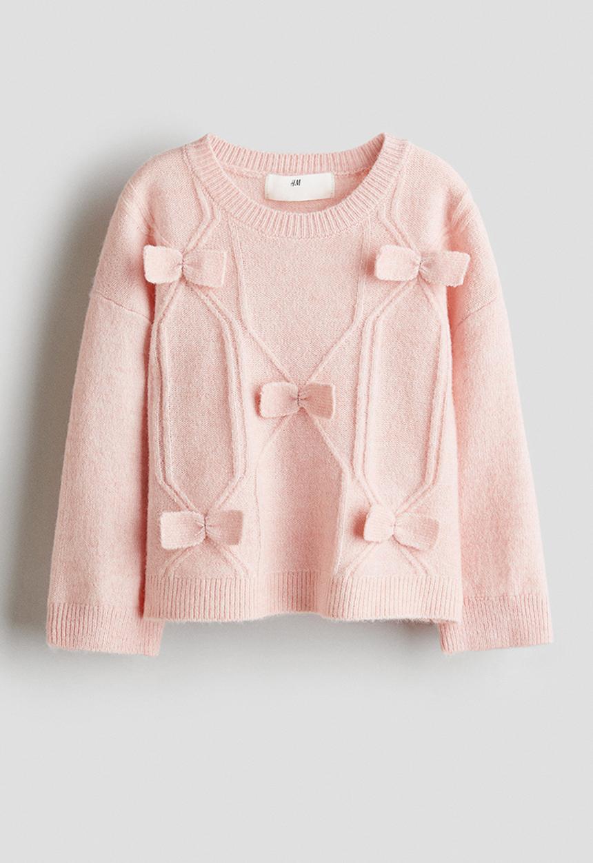 H&M - Bow-detail knitted jumper - light pink
