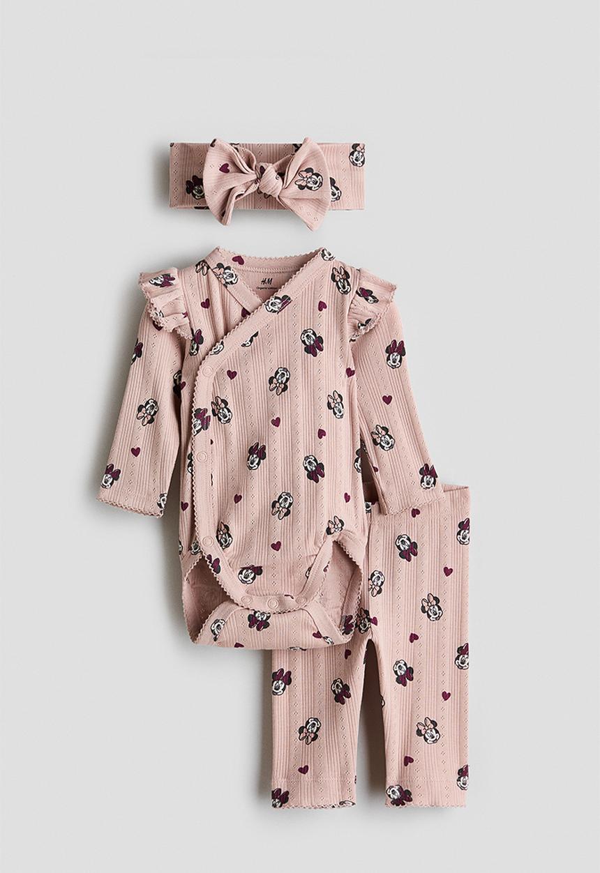 H&M - 3-piece printed pointelle set - light pink/minnie mouse