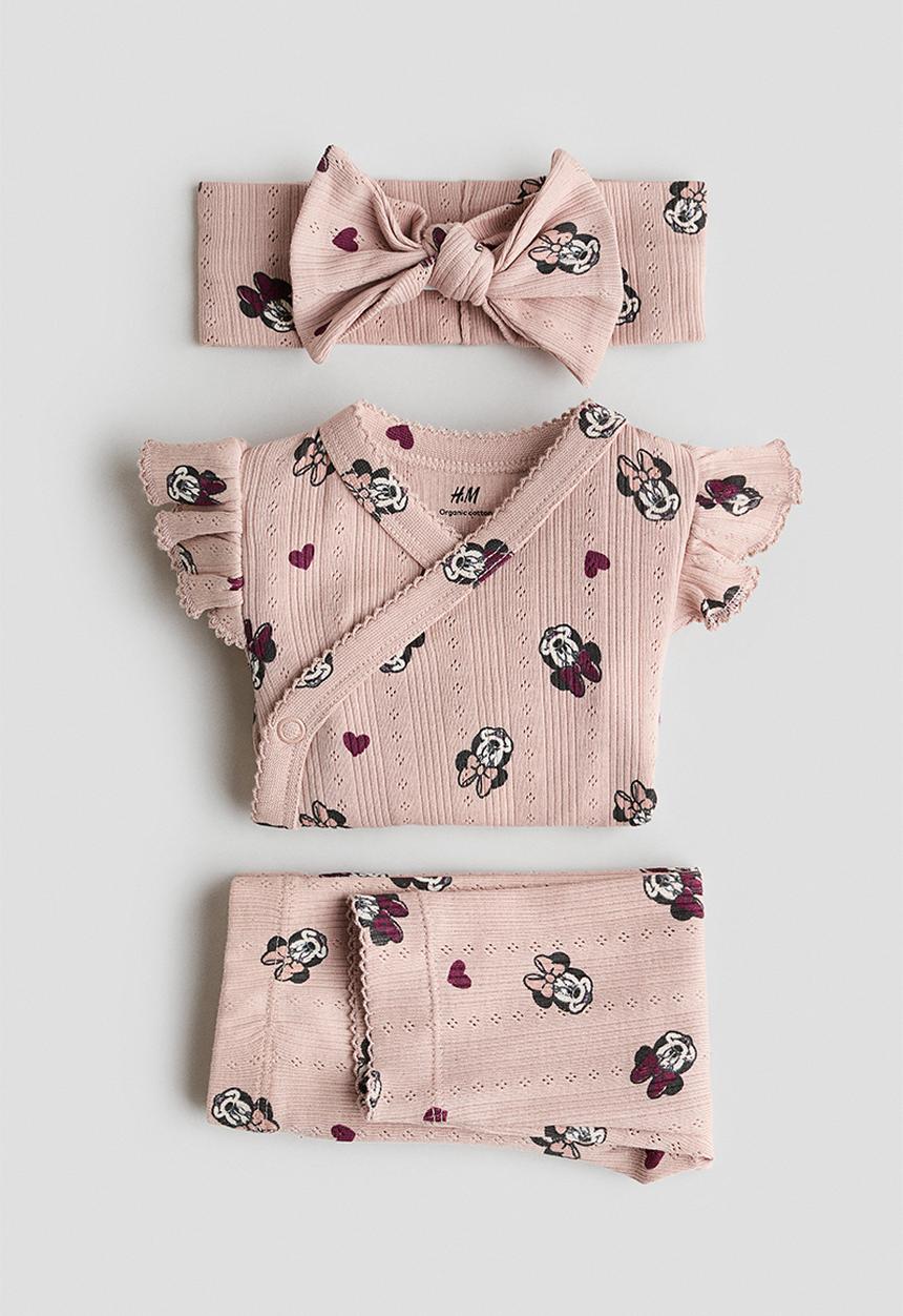 H&M - 3-piece printed pointelle set - light pink/minnie mouse