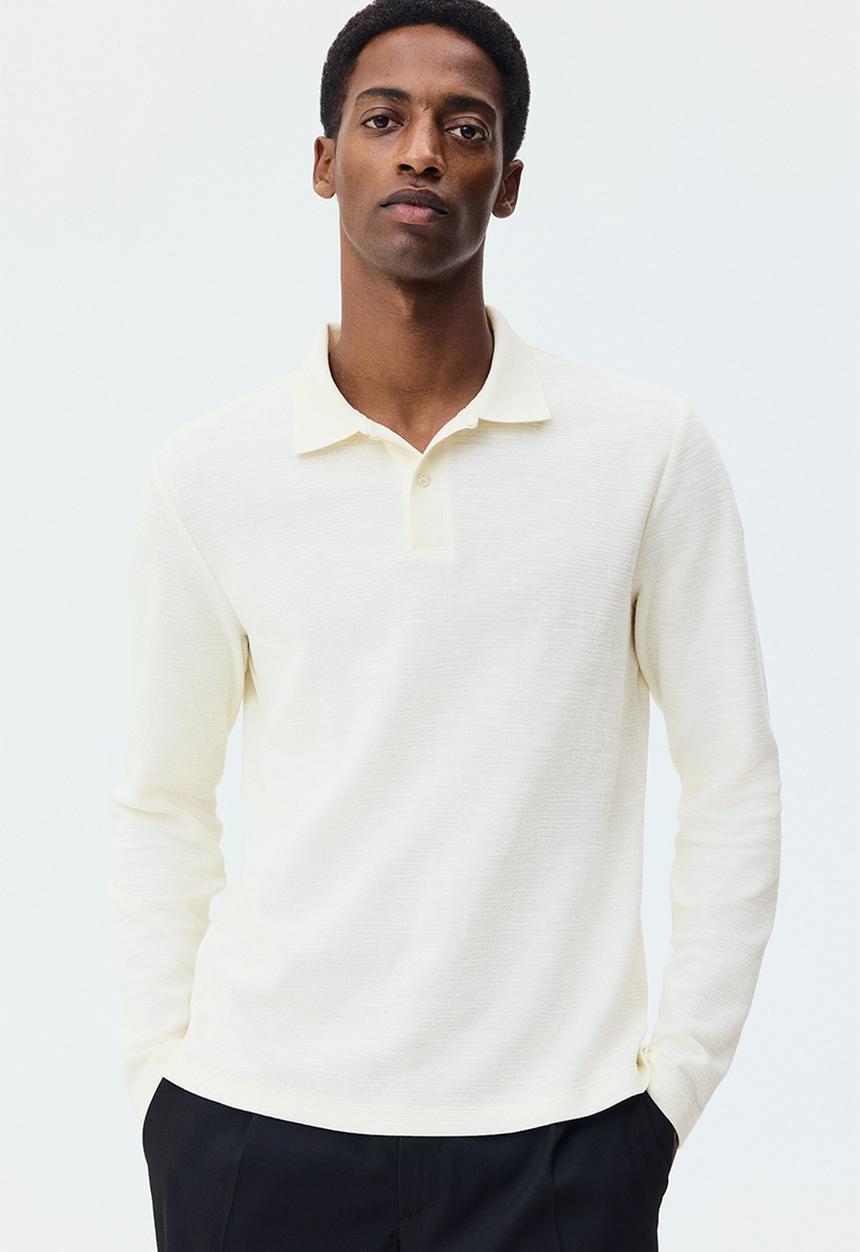 H&M - Slim fit long-sleeve polo shirt - cream