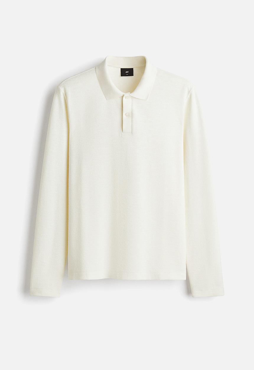 H&M - Slim fit long-sleeve polo shirt - cream