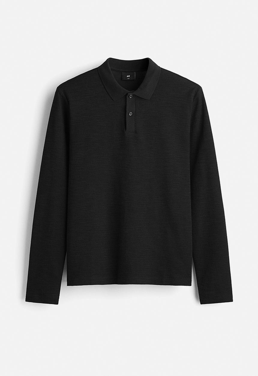 H&M - Slim fit long-sleeve polo shirt - dark grey