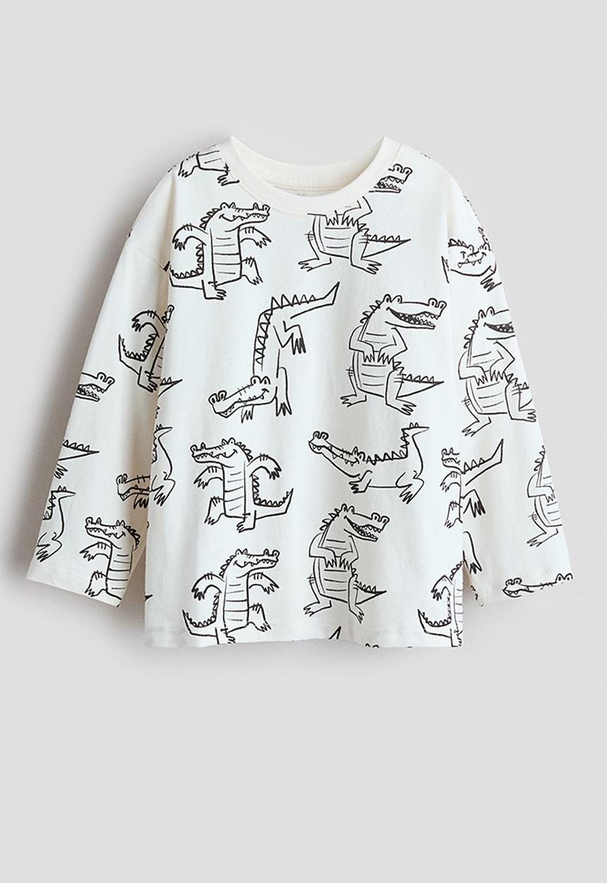 H&M - Printed long-sleeved t-shirt - white/crocodiles