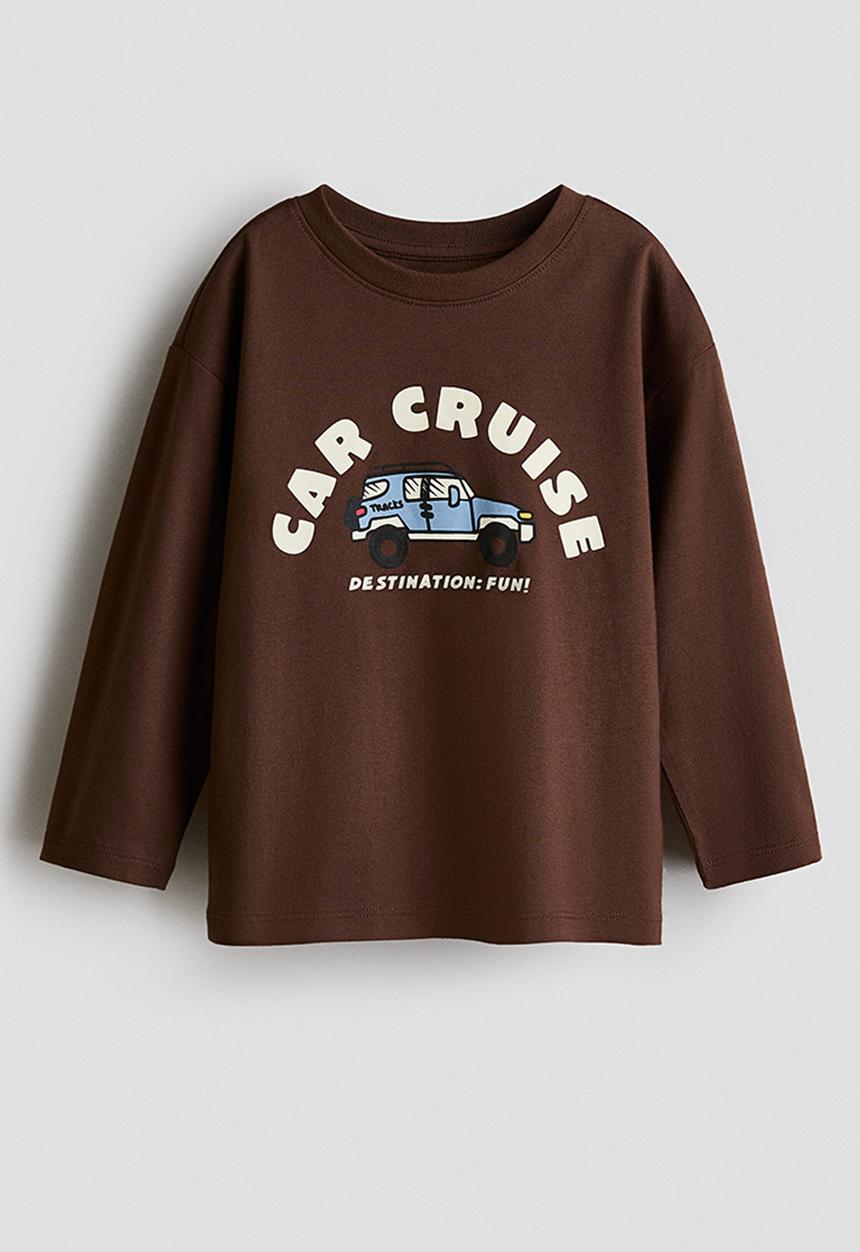 H&M - Printed long-sleeved t-shirt - dark brown/car cruise
