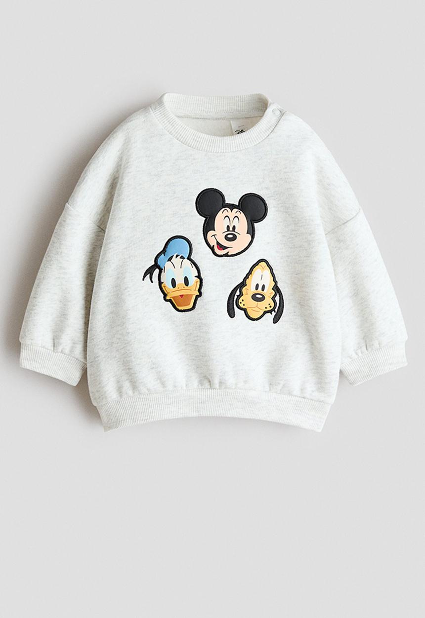 H&M - Appliqued sweatshirt - light grey/mickey mouse