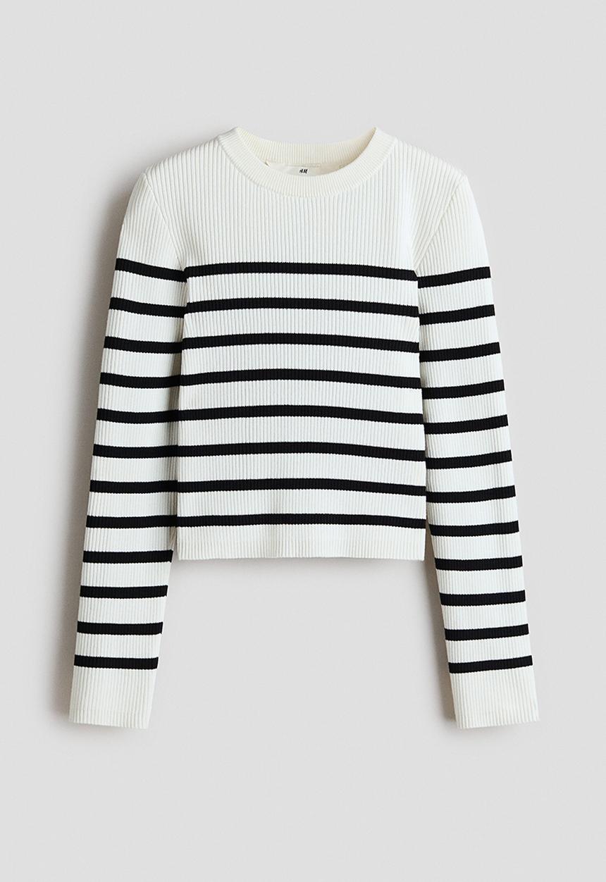 H&M - Rib-knit top - white/black striped