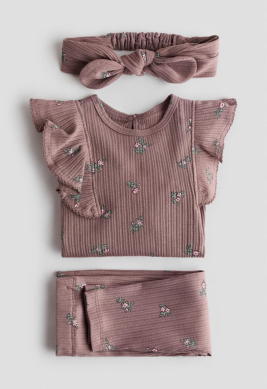 H&M - 3-piece printed set - brown/floral