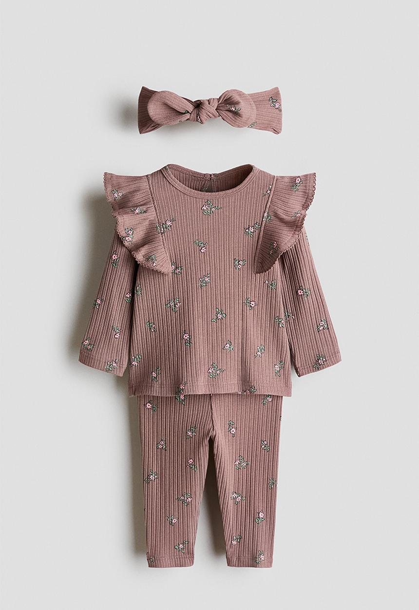 H&M - 3-piece printed set - brown/floral