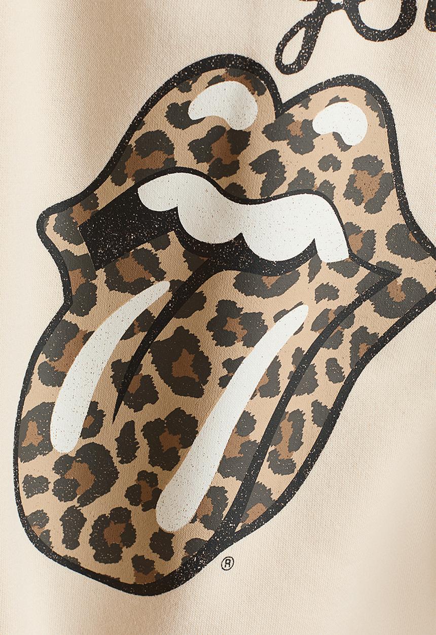 H&M - Printed brushed-inside hoodie - light beige/the rolling stones