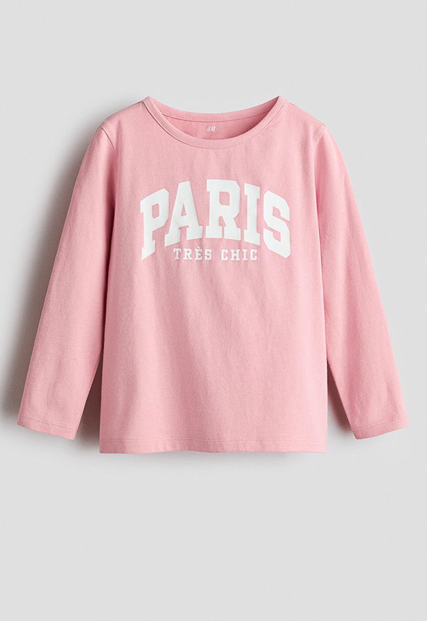 H&M - Printed long-sleeved top - light pink/paris