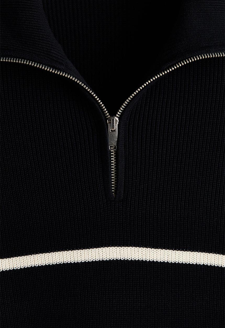 H&M - Regular fit zip-top jumper - navy blue/striped