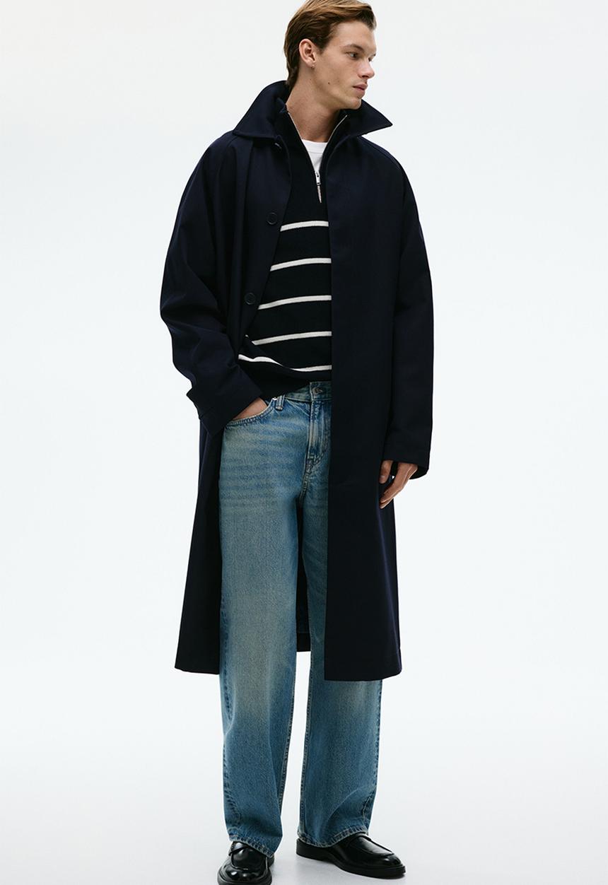 H&M - Regular fit zip-top jumper - navy blue/striped