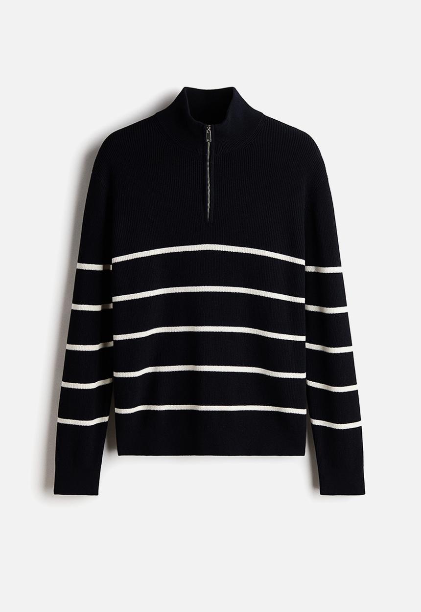H&M - Regular fit zip-top jumper - navy blue/striped