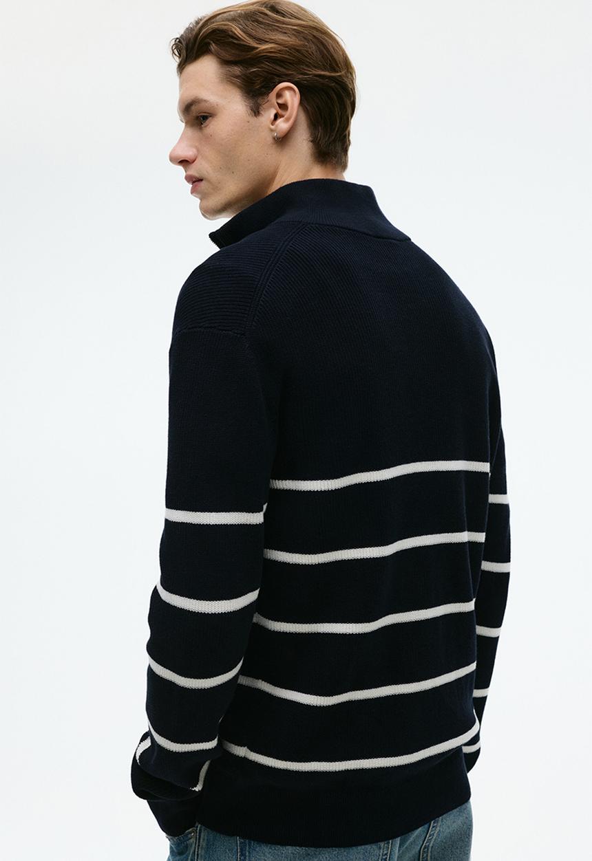 H&M - Regular fit zip-top jumper - navy blue/striped