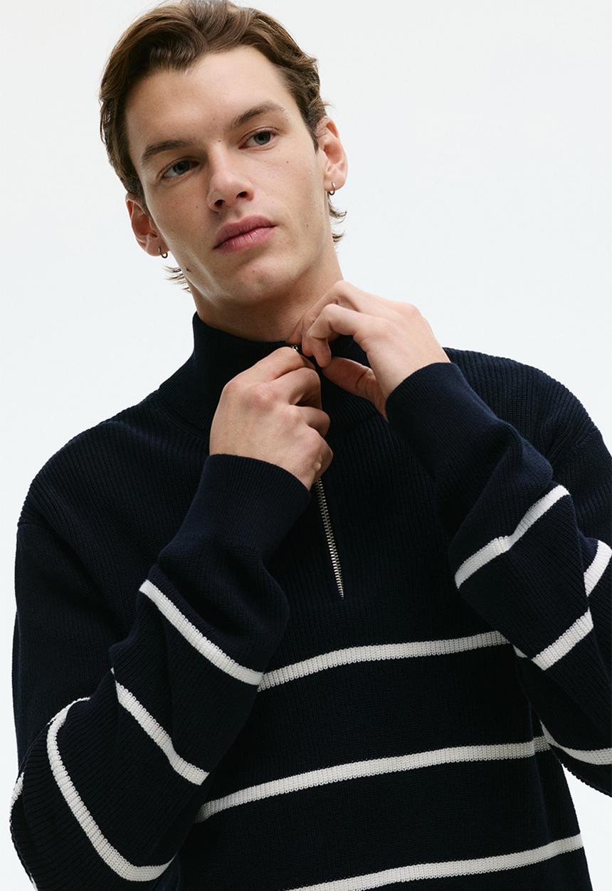 H&M - Regular fit zip-top jumper - navy blue/striped