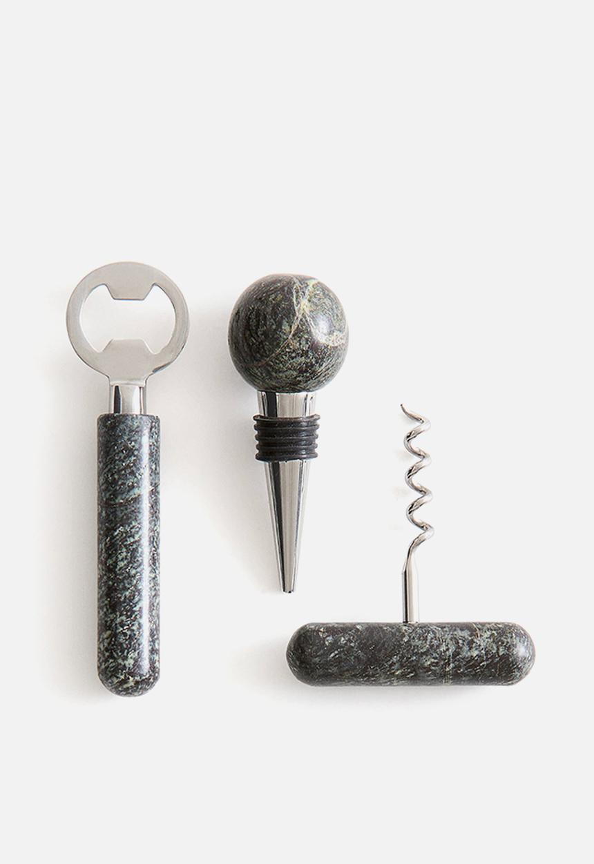 H&M - 3-piece marble bottle opener set - green/grey marbled