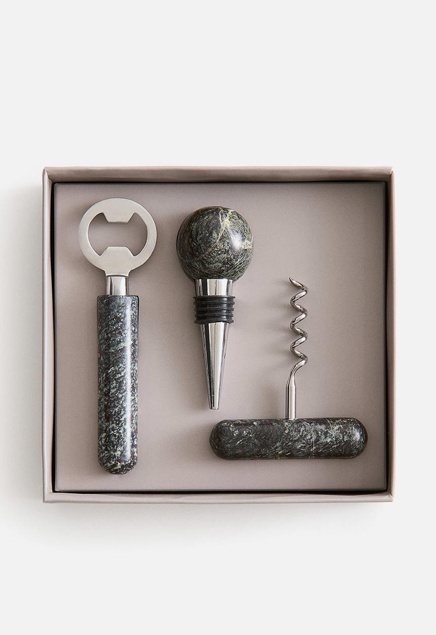 H&M - 3-piece marble bottle opener set - green/grey marbled