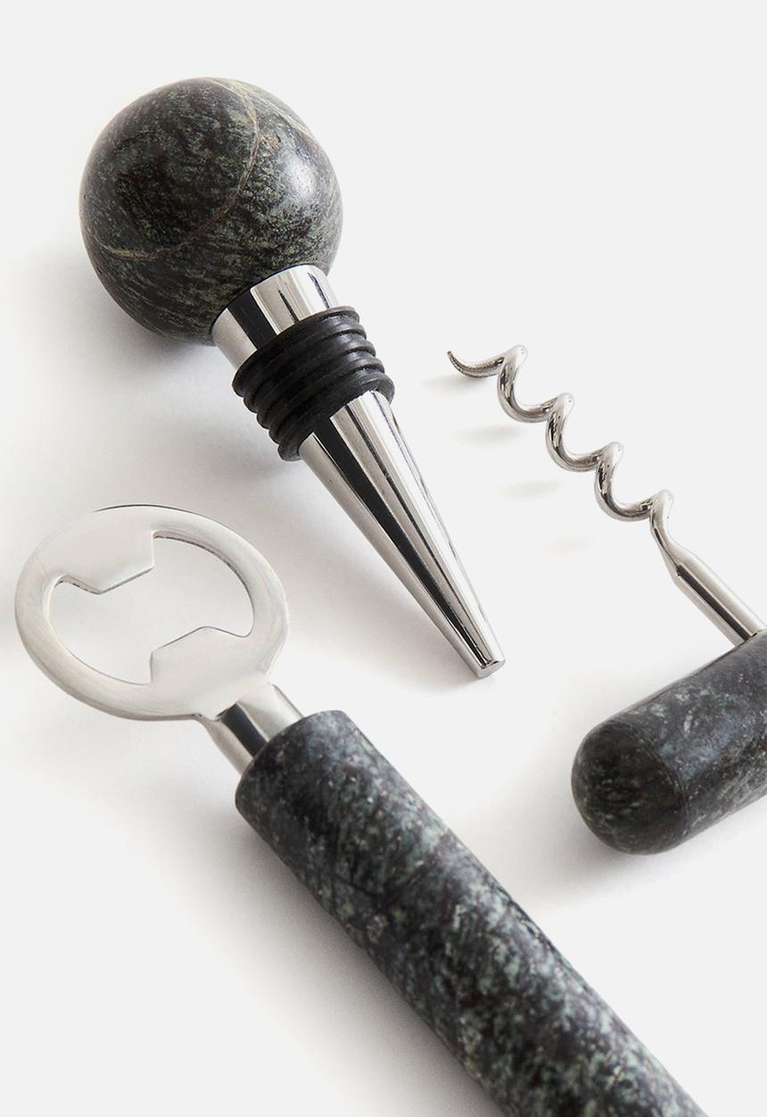H&M - 3-piece marble bottle opener set - green/grey marbled