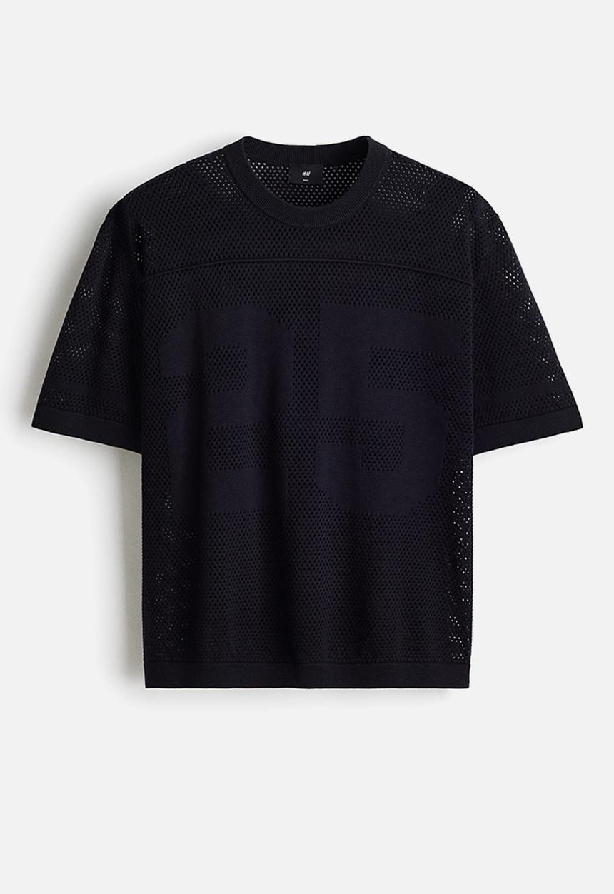 Relaxed fit boxy mesh t-shirt - navy blue - 1319734004