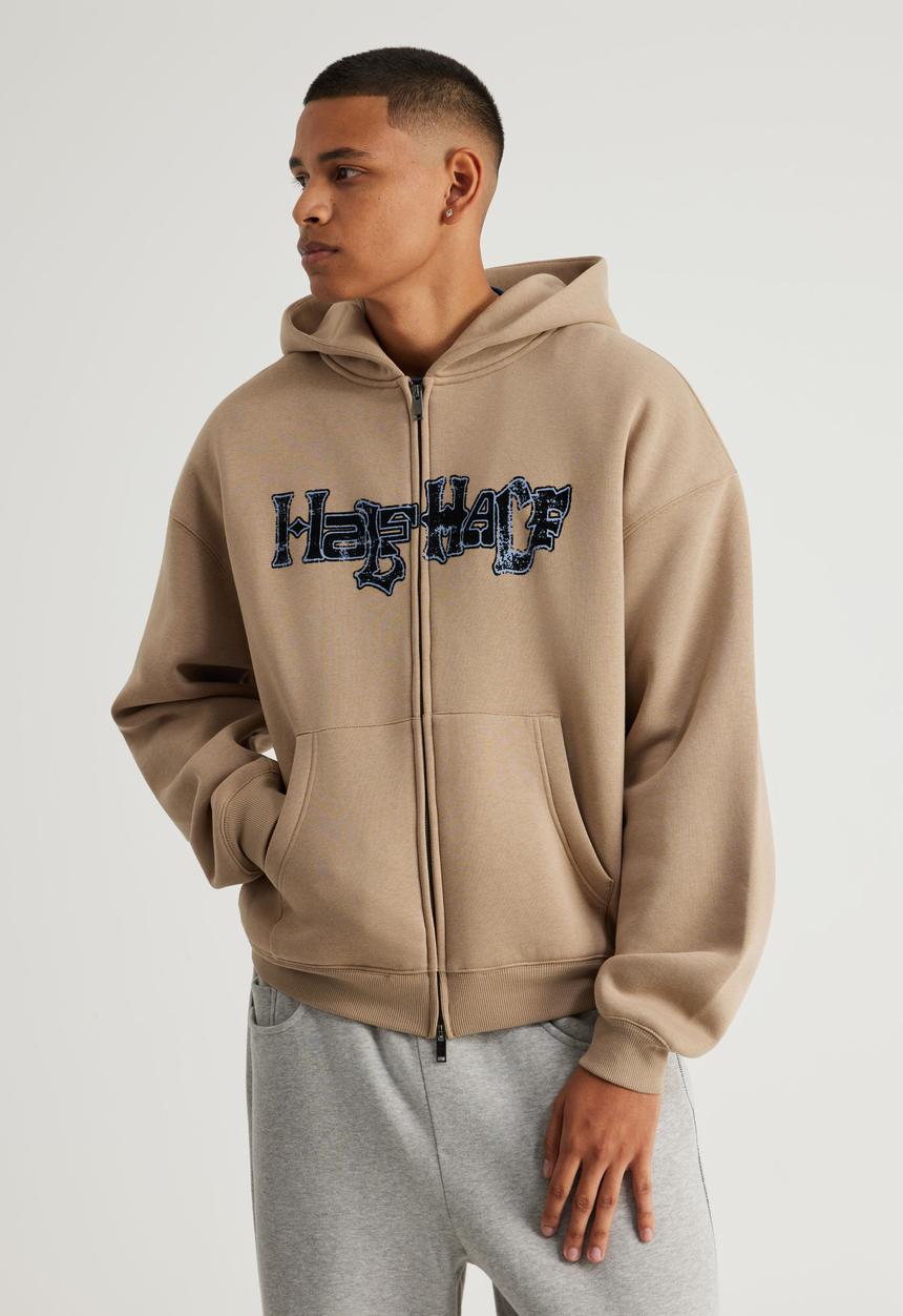 Half Half Zip Thru Hoodie - Hh Crema/Holy Grail