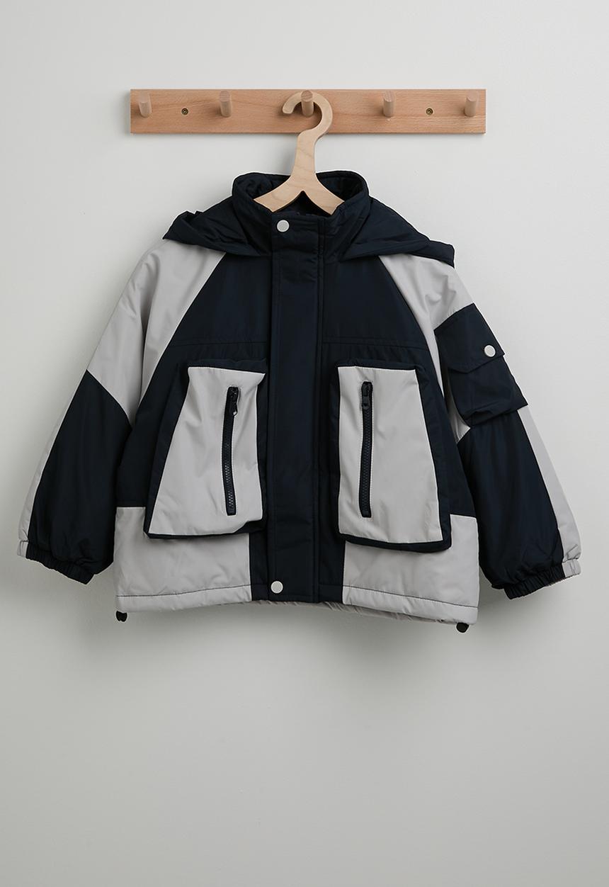 Pop Candy - Colour block puffer jacket - dark navy/grey