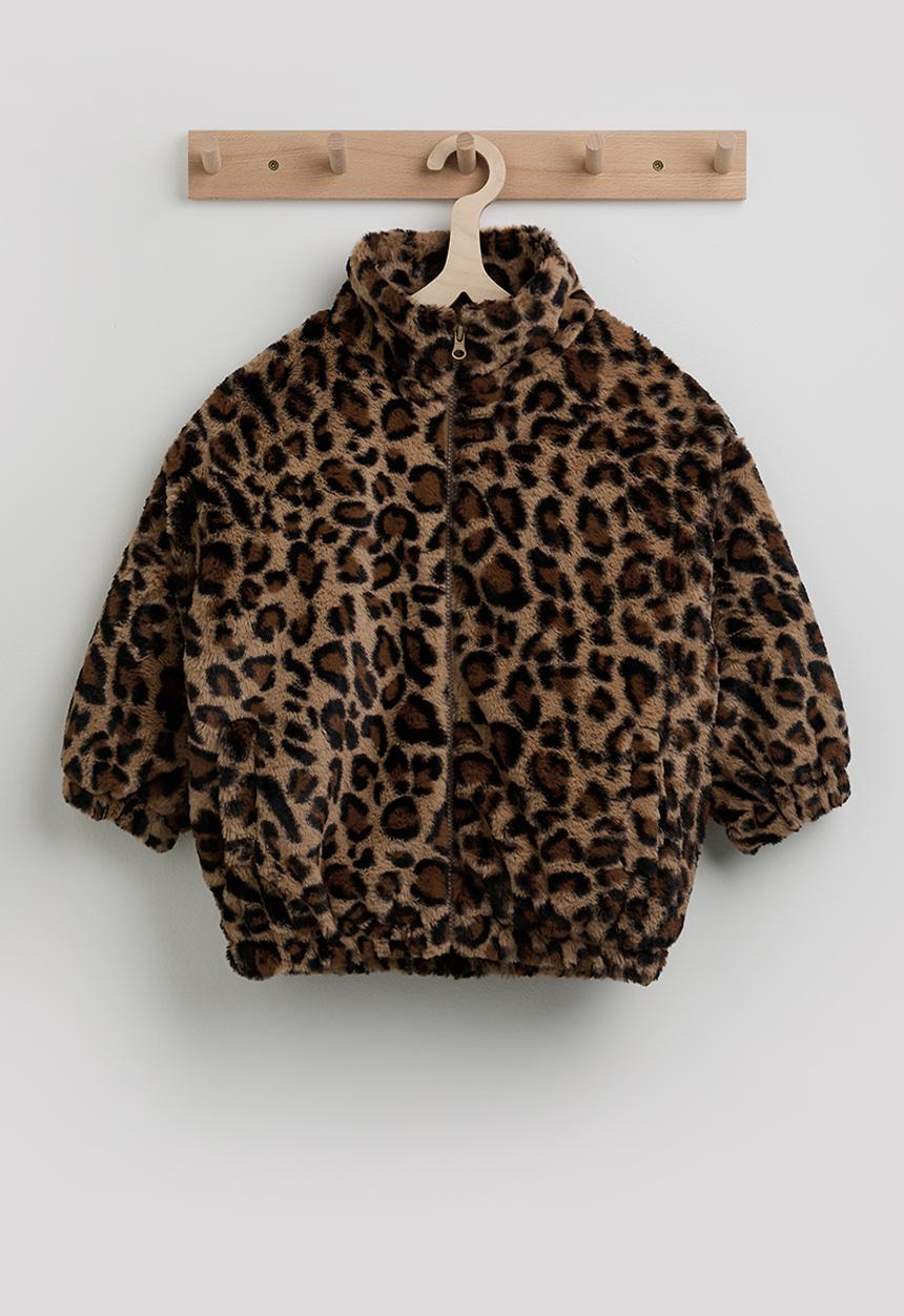 Faux fur zip-up jacket - leopard print