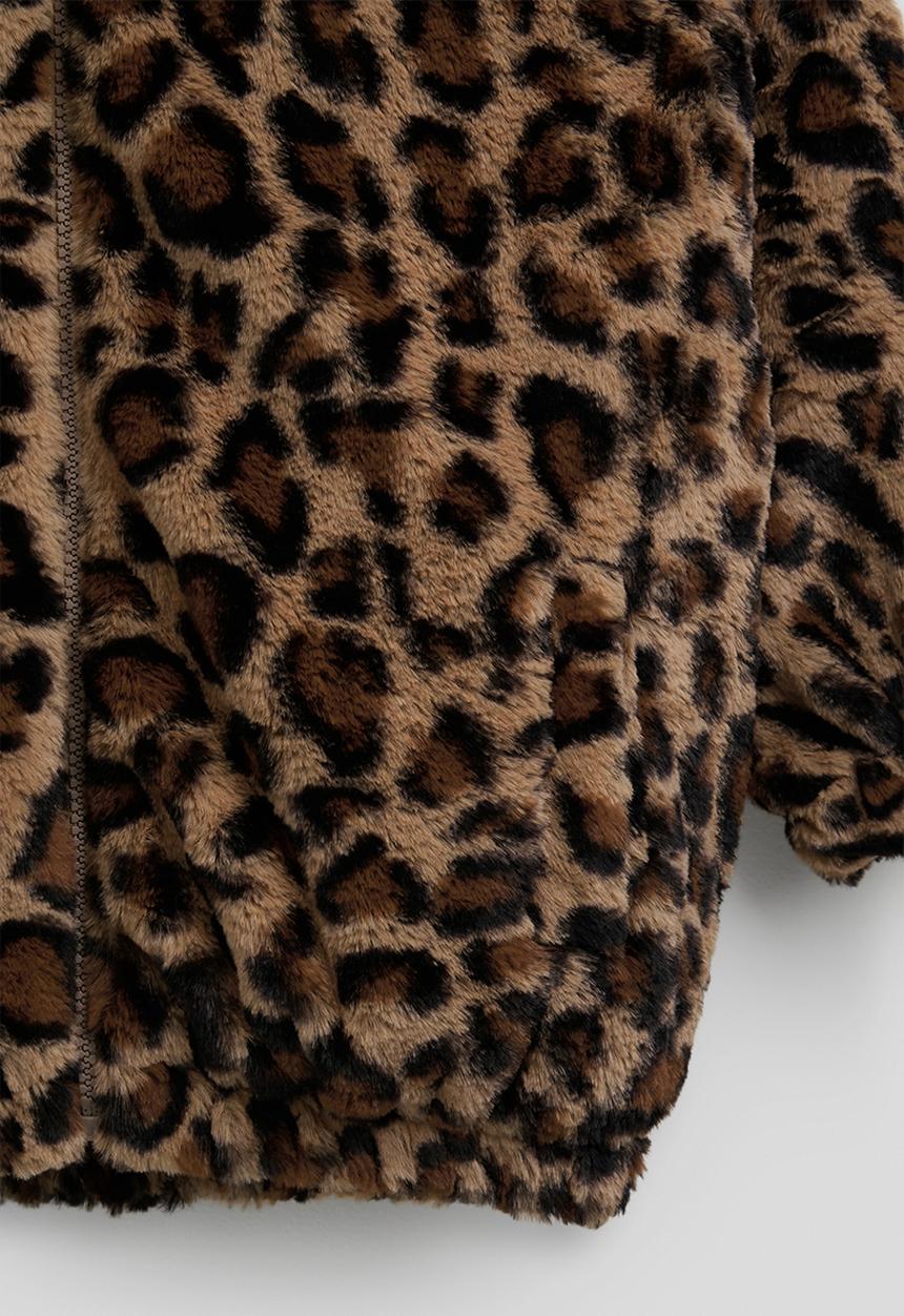 Pop Candy - Faux fur zip-up jacket - leopard print