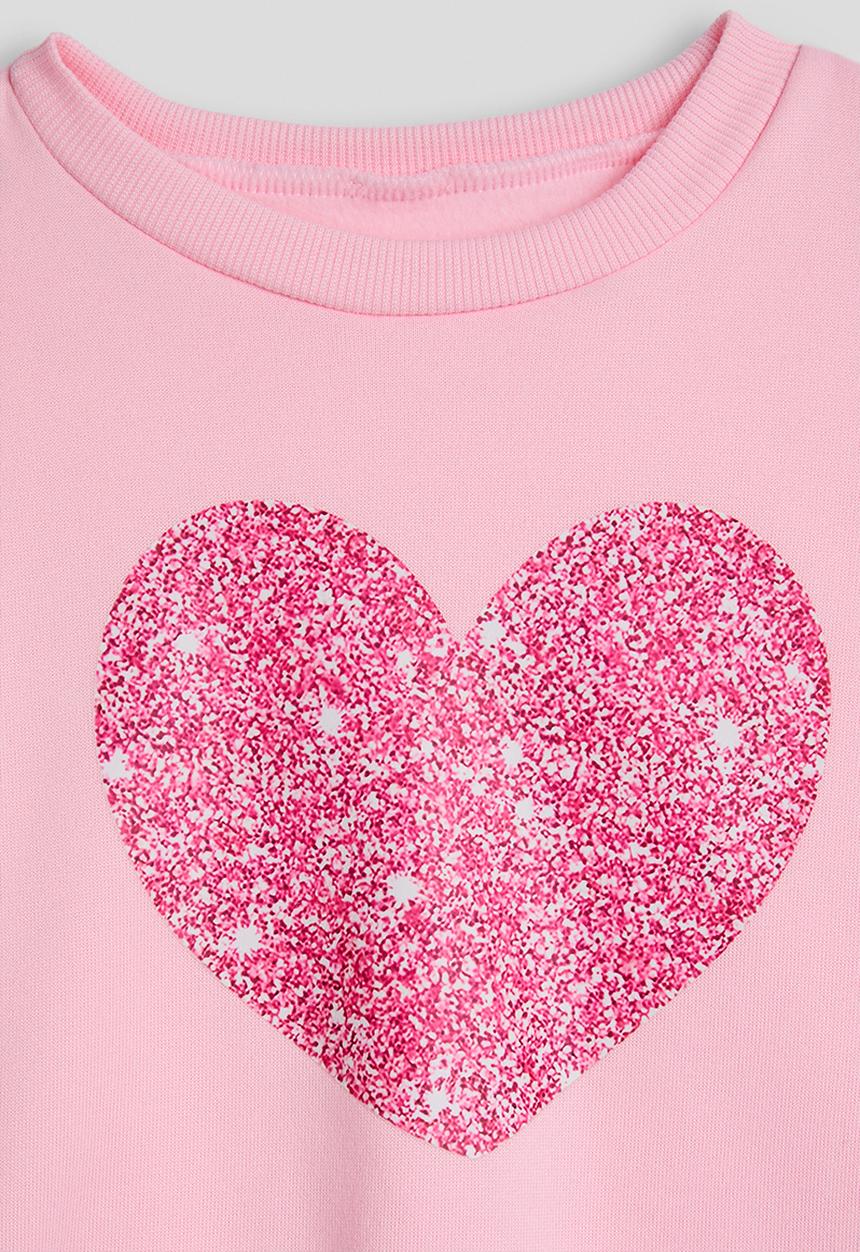 Pop Candy - Glitter heart sweatshirt with pin tuck sweatpants - pink