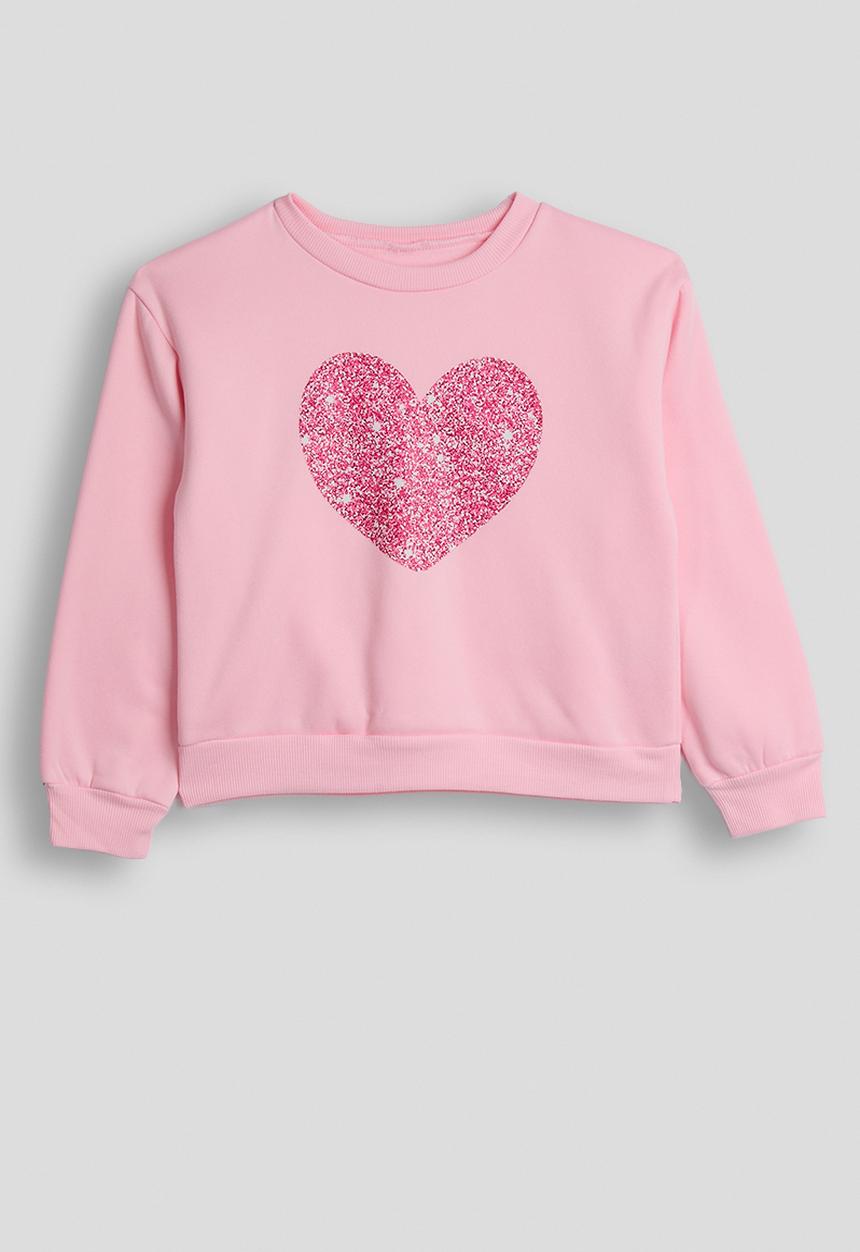 Pop Candy - Glitter heart sweatshirt with pin tuck sweatpants - pink