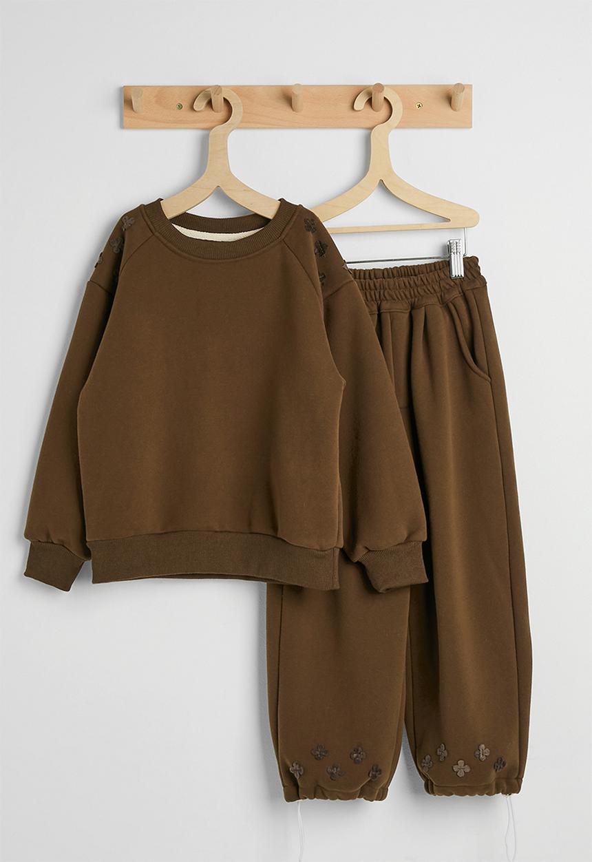 Pop Candy - Floral applique sweatshirt with drawstrings sweatpants - chocolate