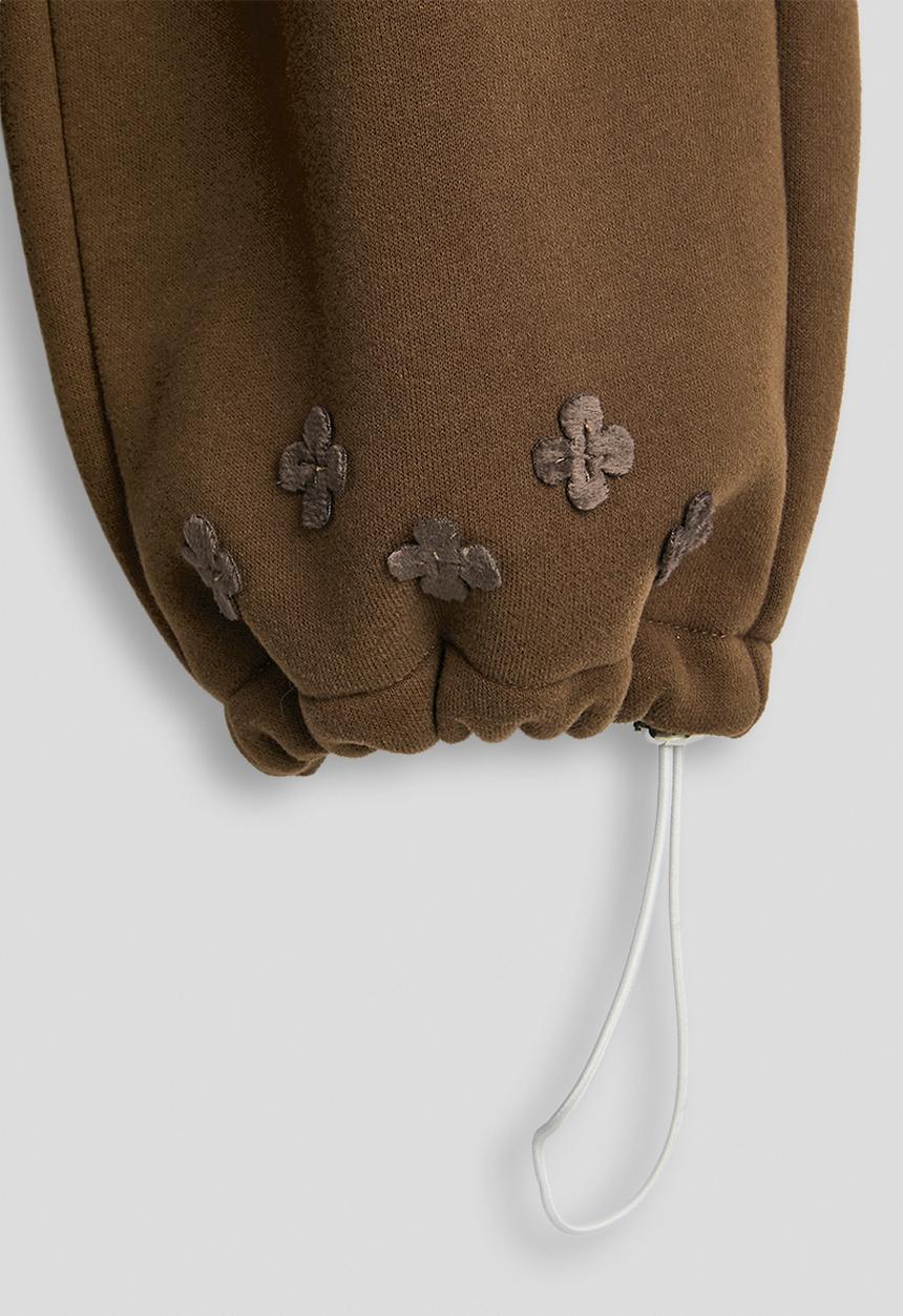 Pop Candy - Floral applique sweatshirt with drawstrings sweatpants - chocolate
