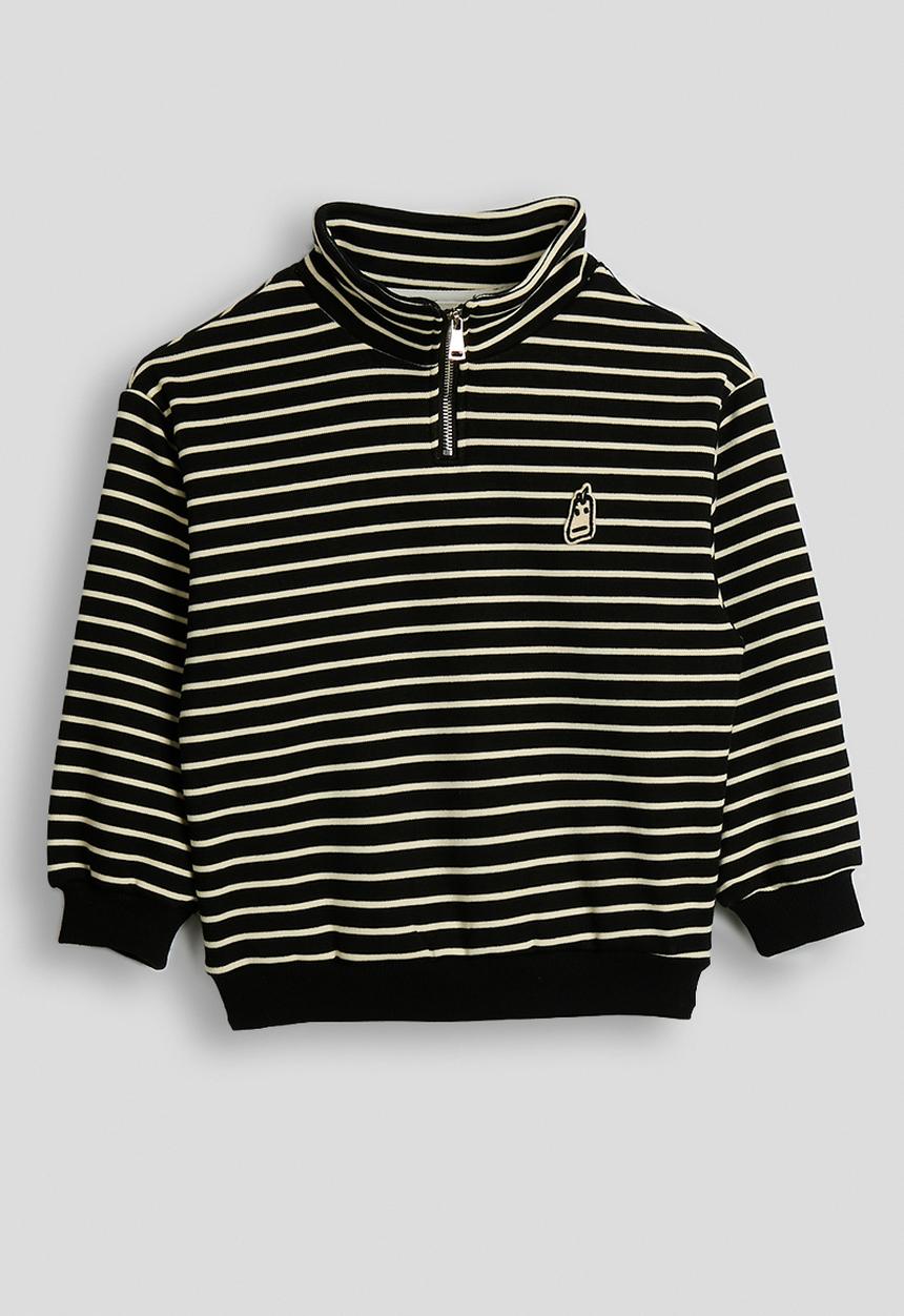 Pop Candy - Knit zip-up sweatshirt - black/cream stripe