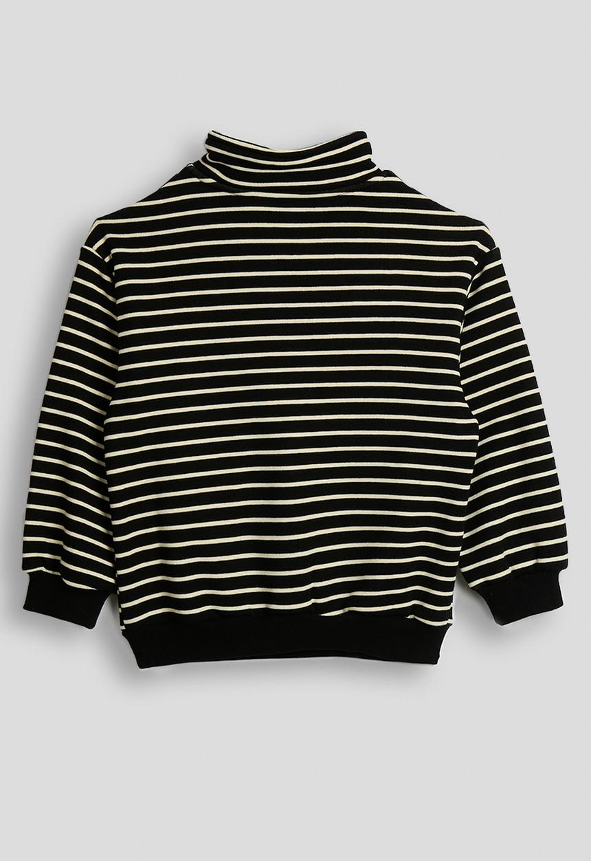 Pop Candy - Knit zip-up sweatshirt - black/cream stripe
