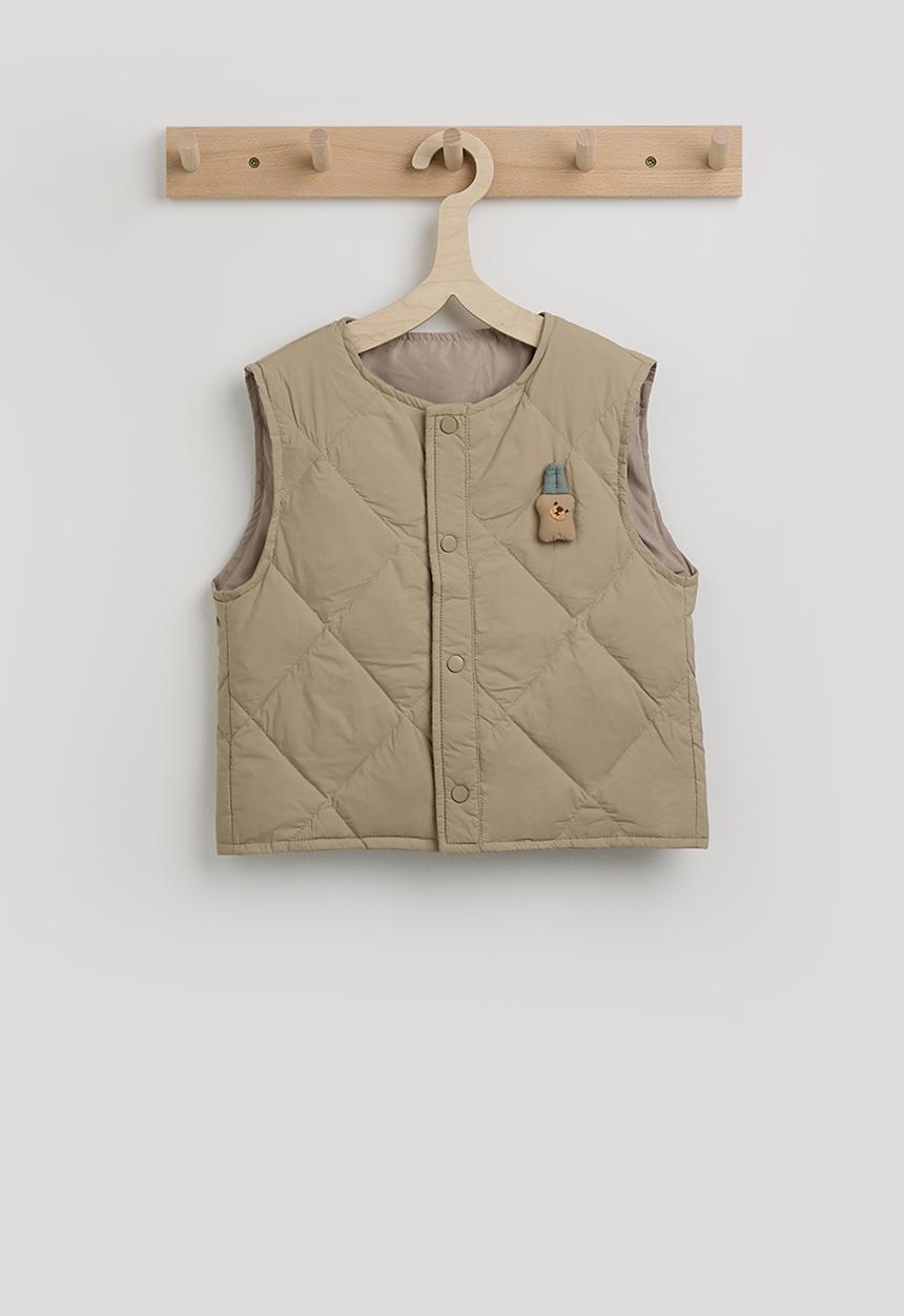 Pop Candy - Diamond quilted collarless vest - sand brown