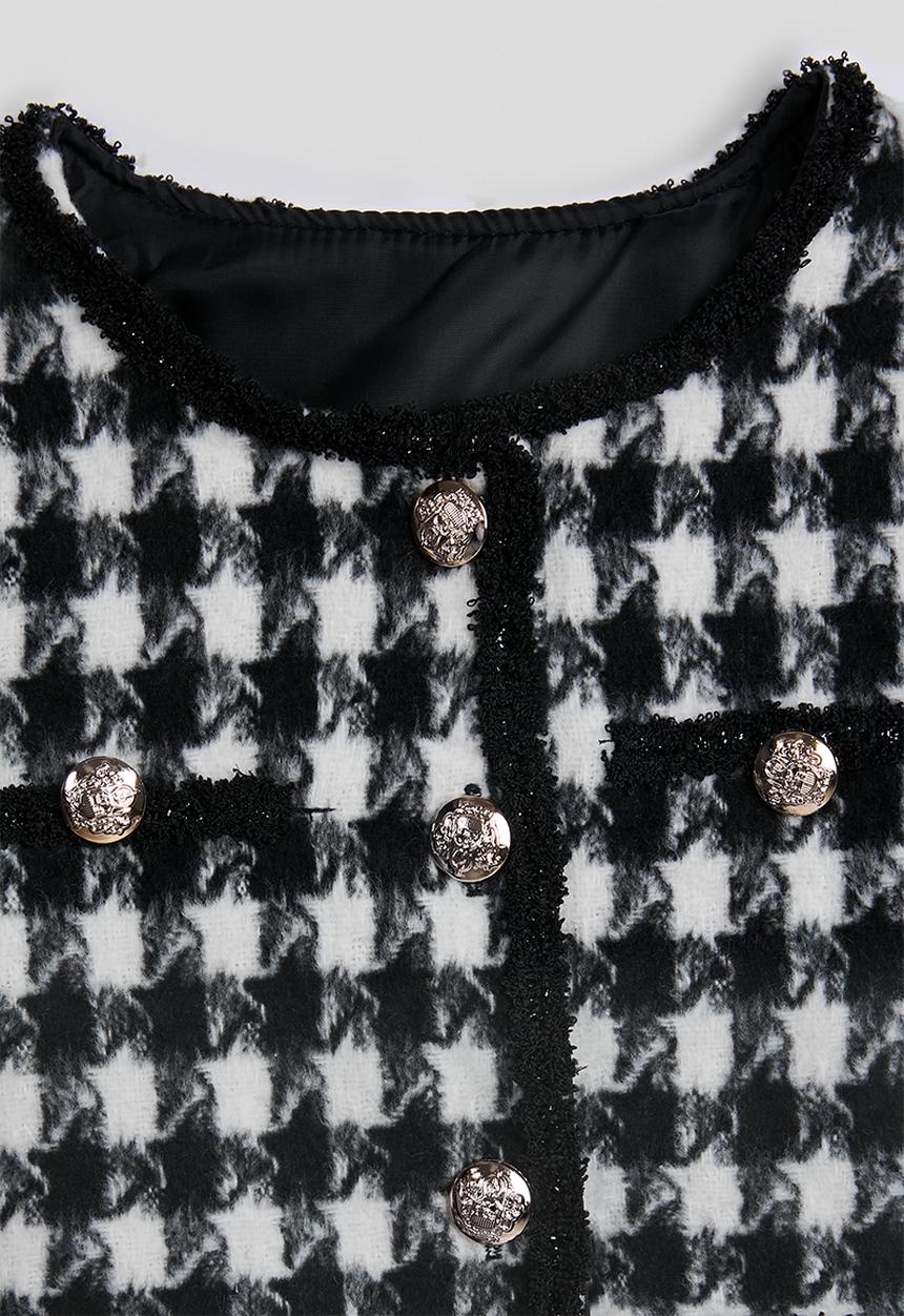 Pop Candy - Houndstooth printed wool-blend jacket and skirt - black