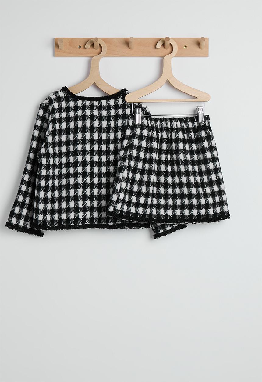 Pop Candy - Houndstooth printed wool-blend jacket and skirt - black