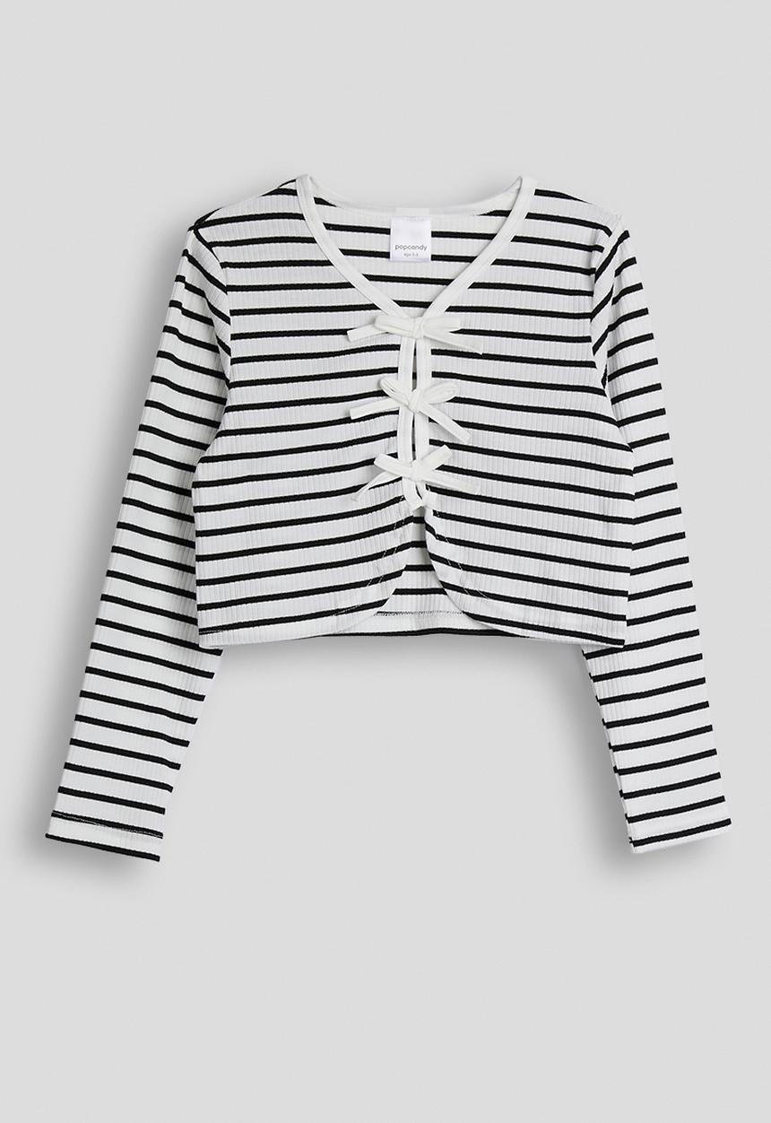 Pop Candy - Ribbed bow closure top with wide leg pants - black stripe