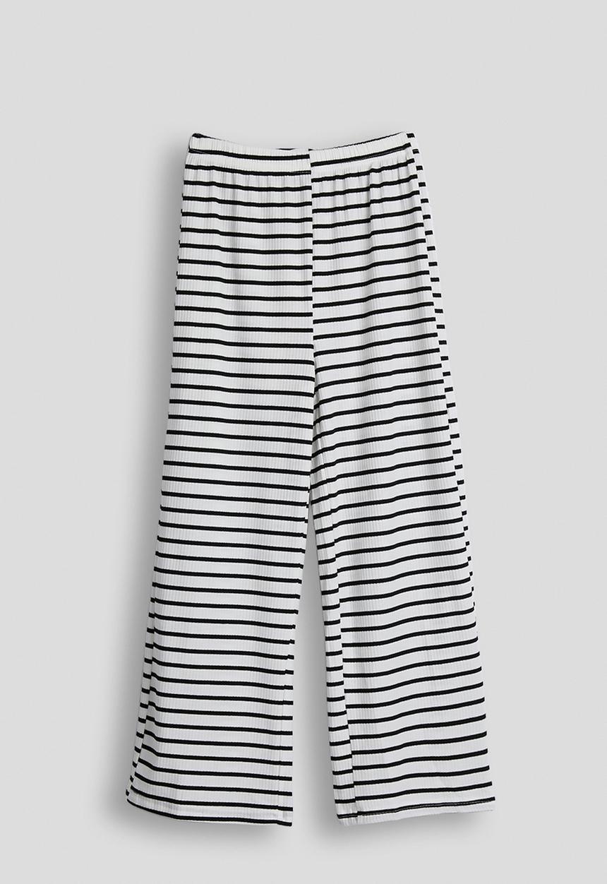 Pop Candy - Ribbed bow closure top with wide leg pants - black stripe