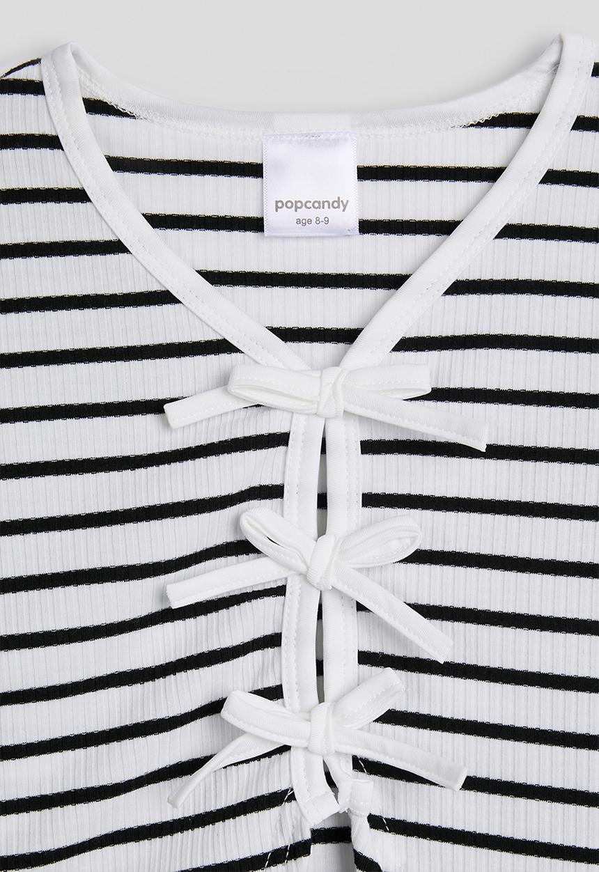 Pop Candy - Ribbed bow closure top with wide leg pants - black stripe