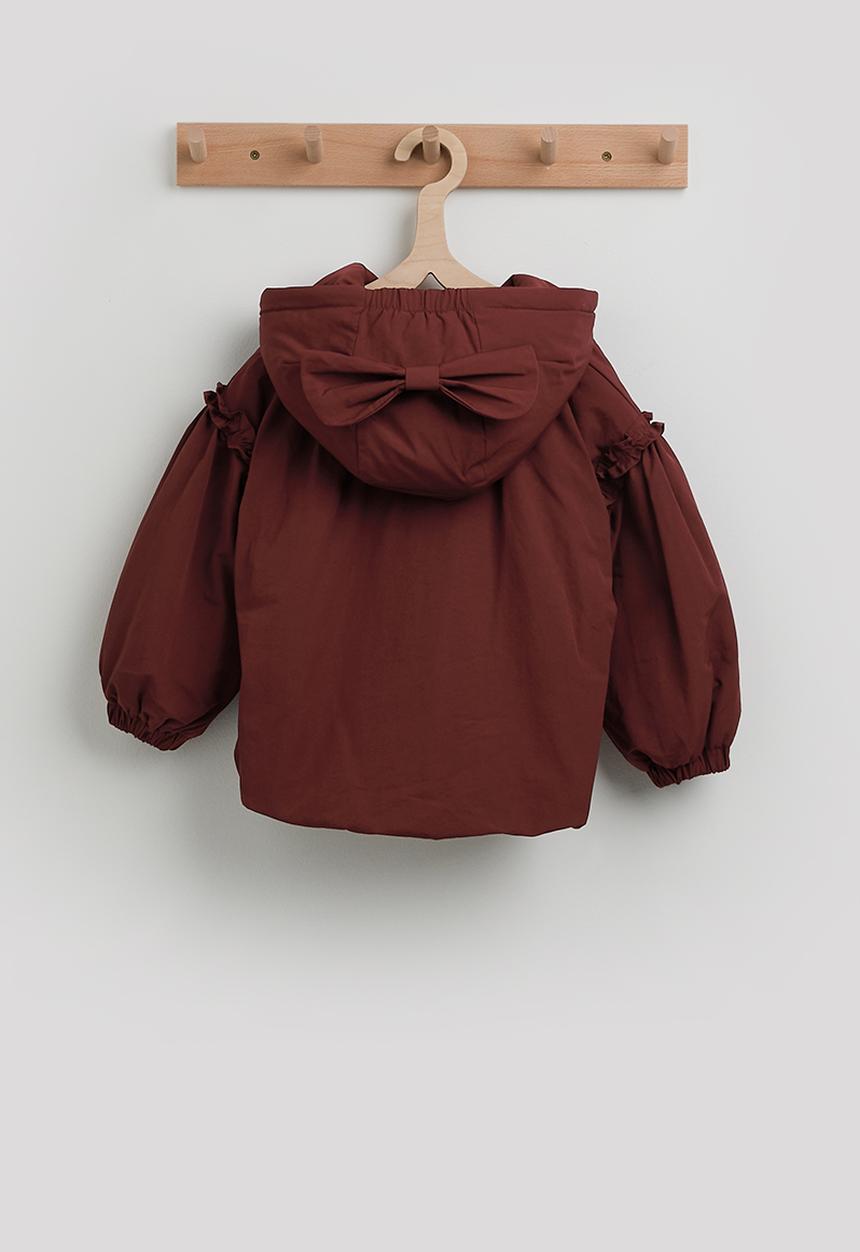 Pop Candy - Bow applique puffer jacket with faux fur lining - brownish red