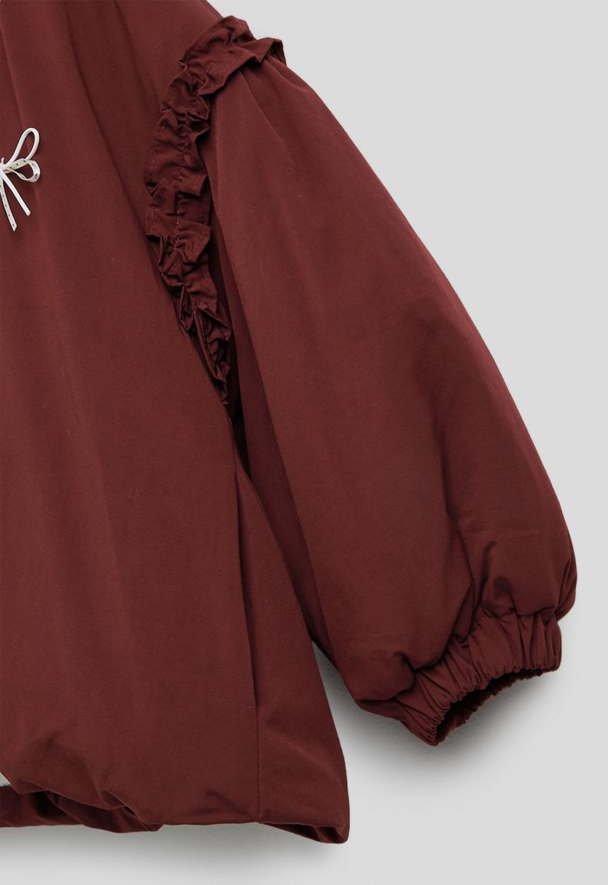 Pop Candy - Bow applique puffer jacket with faux fur lining - brownish red