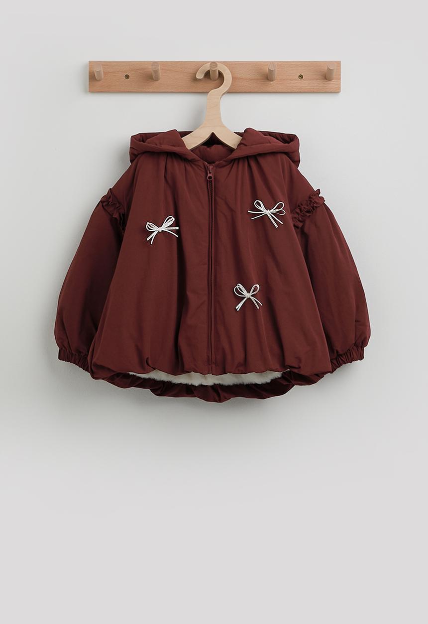 Pop Candy - Bow applique puffer jacket with faux fur lining - brownish red