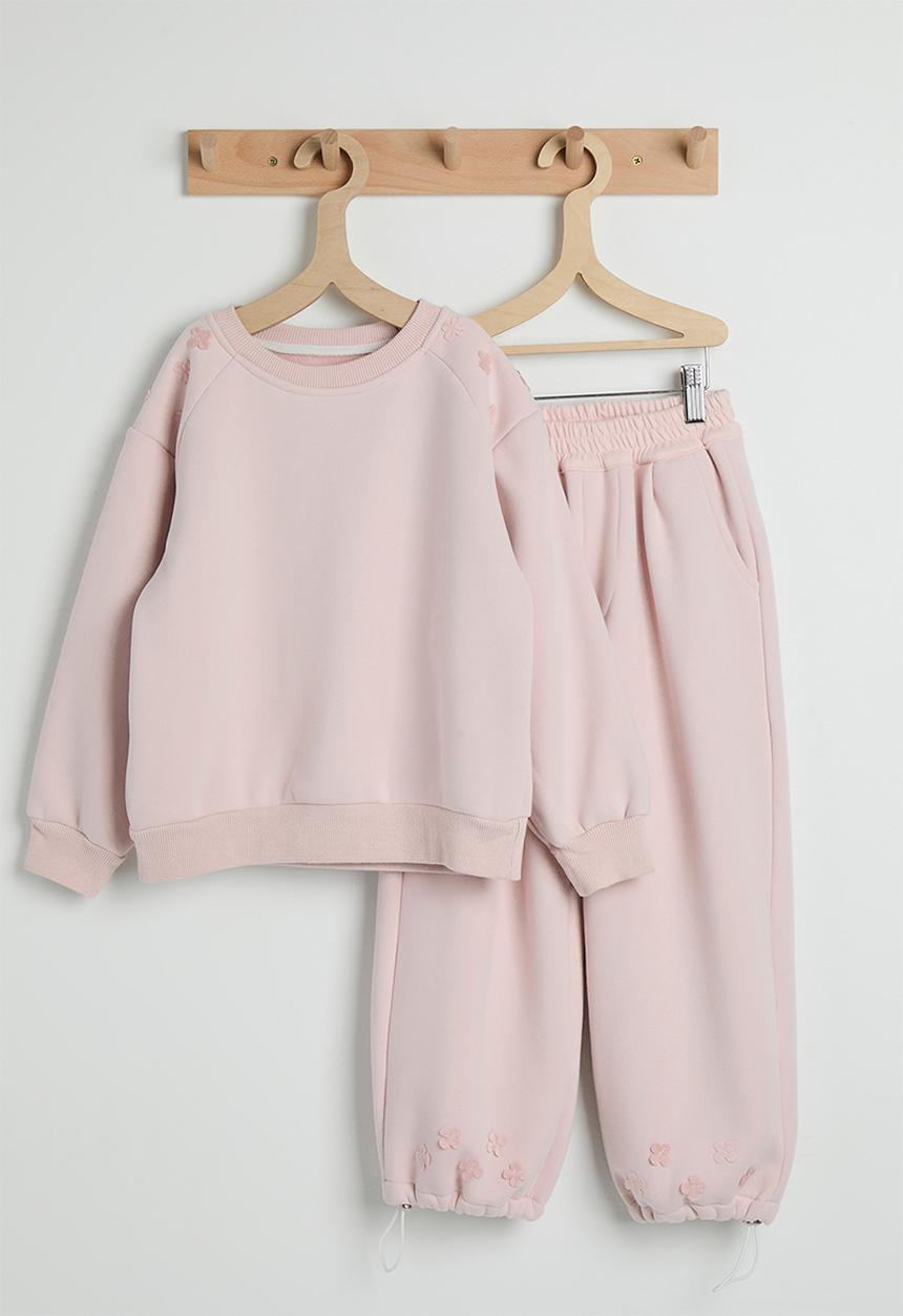Pop Candy - Floral applique sweatshirt with drawstrings sweatpants - pale pink