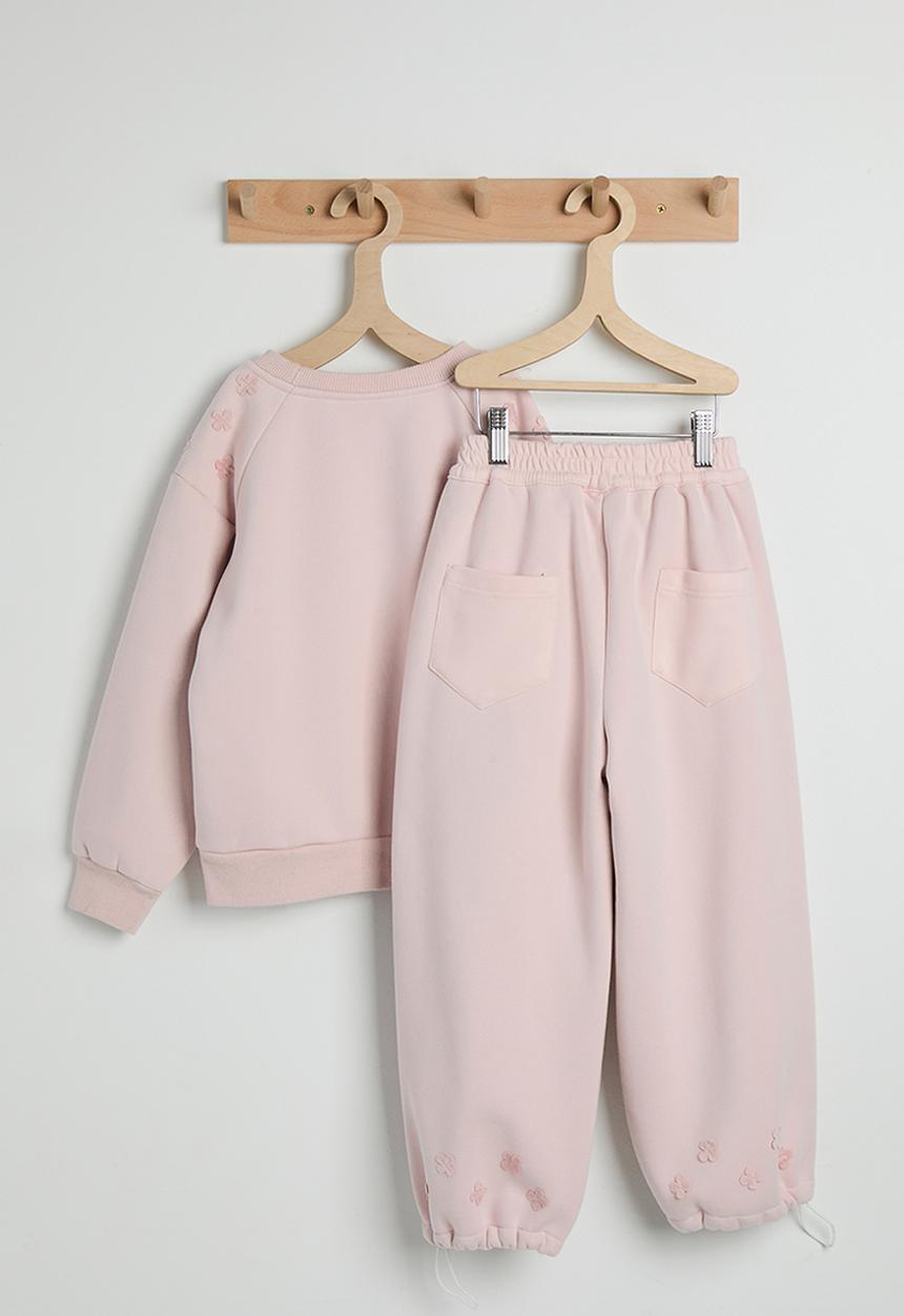 Pop Candy - Floral applique sweatshirt with drawstrings sweatpants - pale pink