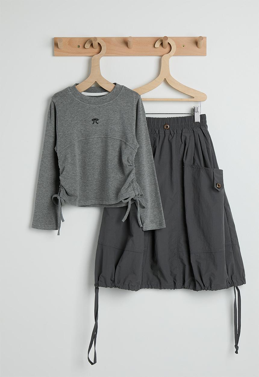 Pop Candy - Drawstring top & midi skirt - grey heather